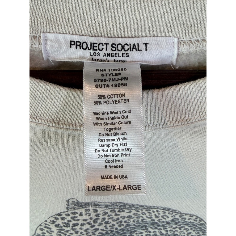 Project Social T Sweatshirt Women L/XL Cream Skull Leopard Celestial Graphic - Picture 3 of 4